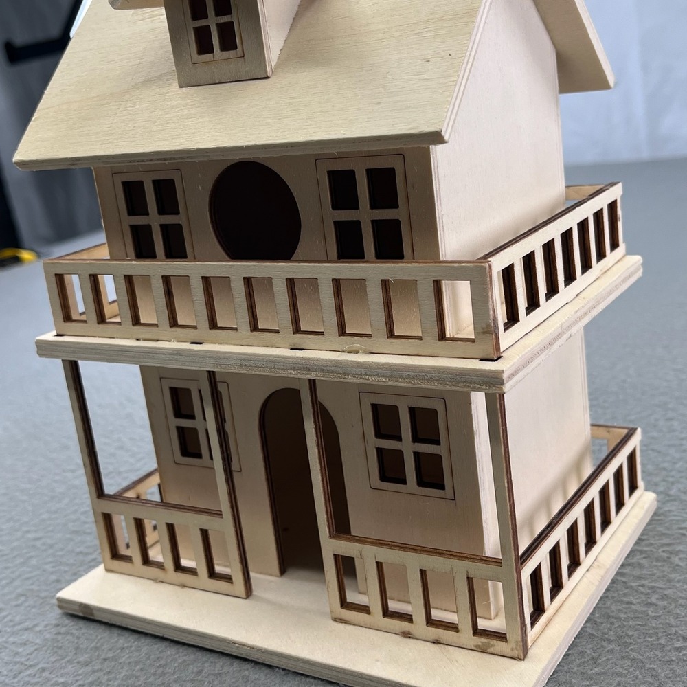 Unfinished Wood Two Story Birdhouse Hanging Garden Decor DIY Craft Natural 7.5in